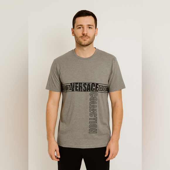 Versace Collection Grey Logo Tee Shirt - Picture 1 of 6